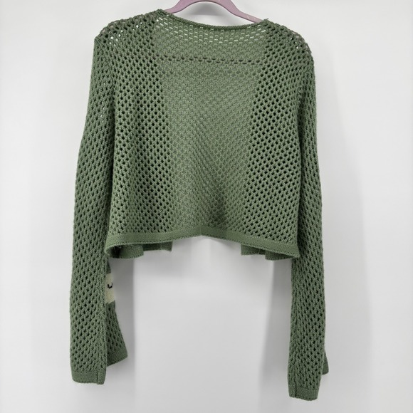 Green Frog Crochet Open Knit Cropped Cardigan Sweater Womens XL Whimsical - Picture 4 of 8